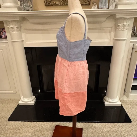Cynthia Rowley Linen Colorblock Sundress  Blue & Coral  Size M
